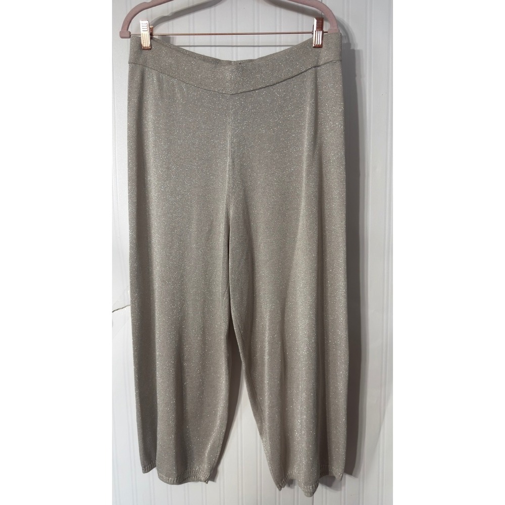 Donna Karan NY Metallic Knit 2 Piece Set Gold Sleeveless Top Cropped Pants L - Picture 7 of 10